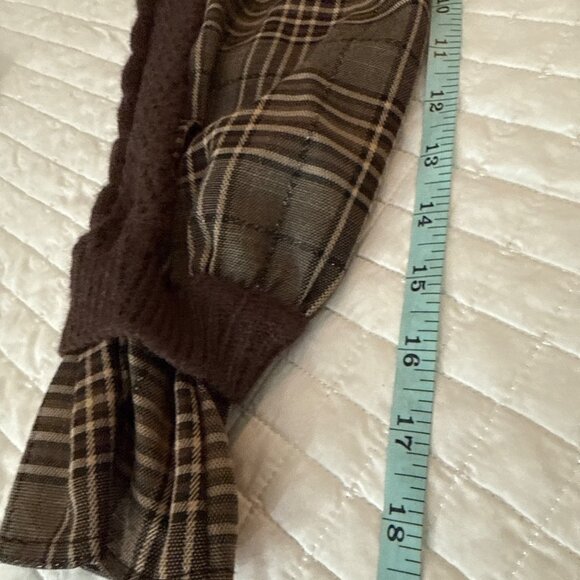 Gabby Isabella Brown Cable Knit Plaid Sleeve Button Front Cropped Cardigan Sweat - Picture 10 of 12